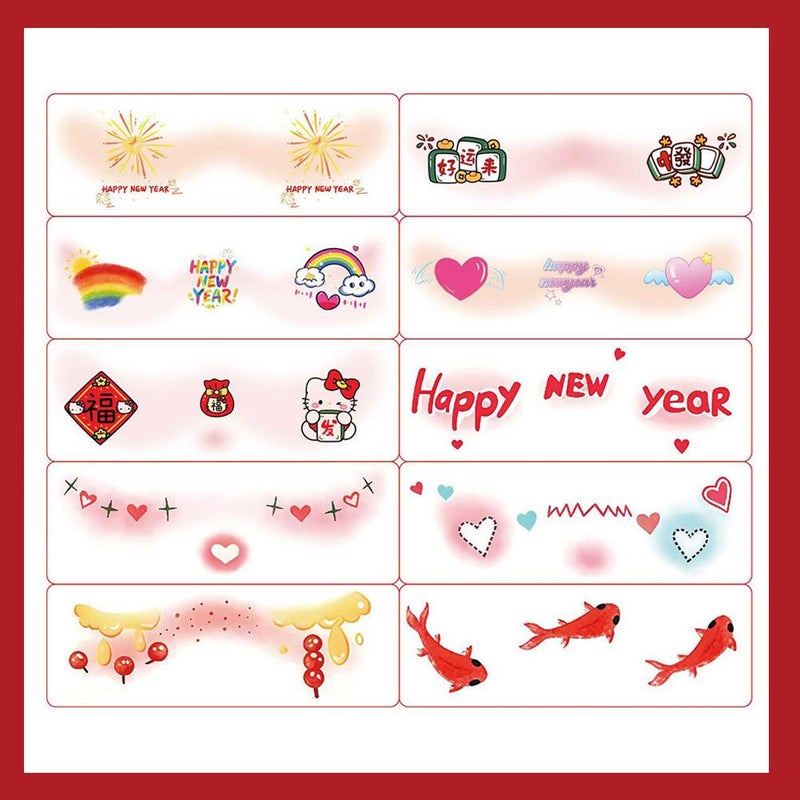 2026 Cute Girls' Face Makeup, New Year's Eve Atmosphere Creative Face Stickers, Heart Blush, Washable Makeup Stickers, Temporary Stickers, 10 sheets/set